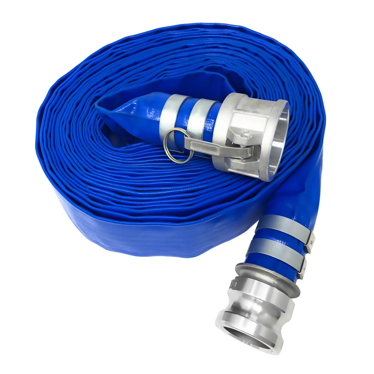 Blue PVC Lightweight Lay Flat Discharge Hose with Camlock Fittings