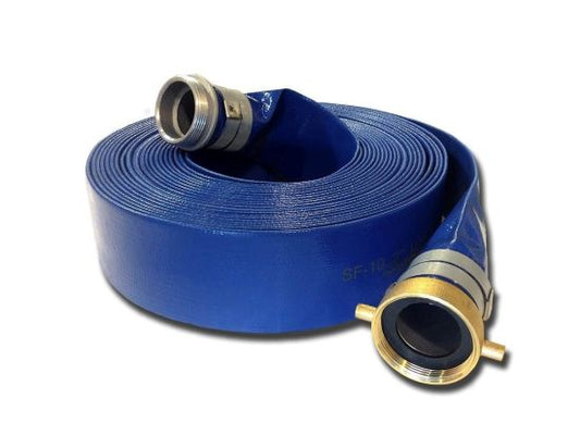 Blue PVC Lightweight Lay Flat Discharge Hose with Pipe Thread Fittings